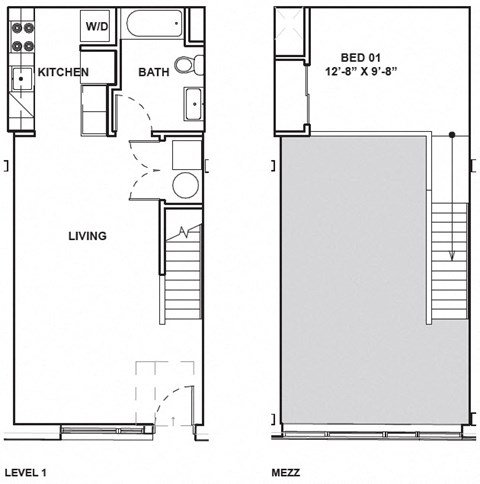 Floor plan for 1 bed, 1 bath, 664 sqft